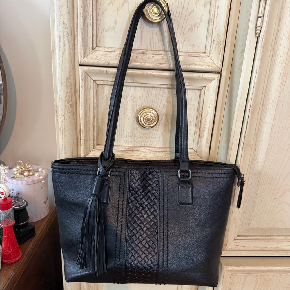 Chic Black Woven Tote Bag